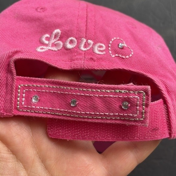 THE CHILDREN'S PLACE Pink Sun Hat Hearts Embroidered Rhinestone Adjust 4-7 - Picture 8 of 9